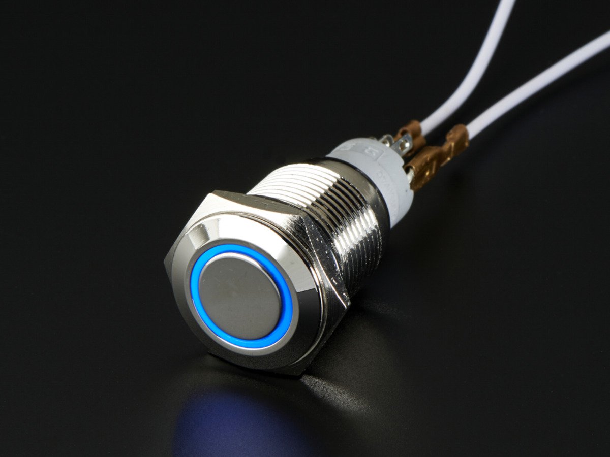Adafruit 915 Rugged Metal On/Off Switch with Blue LED Ring