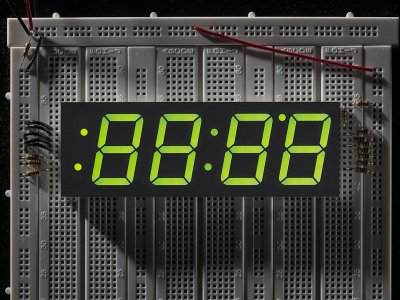 Green 7-segment clock display - 1.2" digit height