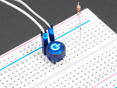 Mini Illuminated Momentary Pushbutton - Blue Power Symbol