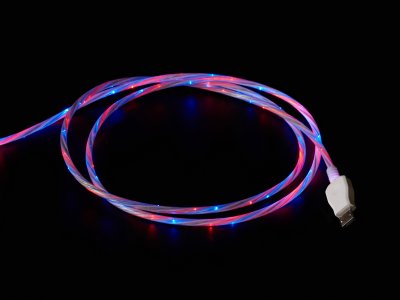 USB micro B Cable with LEDs - Blue and Red