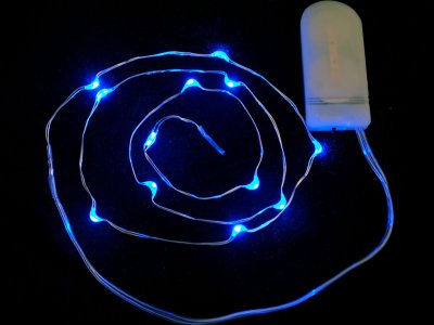 Wire Light LED Strand - 12 Blue LEDs + Coin Cell Holder