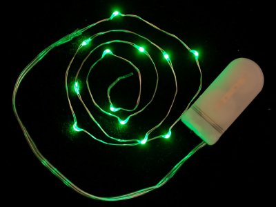 Wire Light LED Strand - 12 Green LEDs + Coin Cell Holder