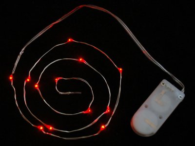 Wire Light LED Strand - 12 Red LEDs + Coin Cell Holder