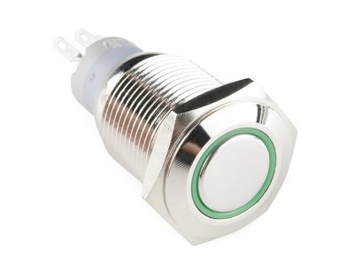 Metal Pushbutton - Latching (16mm, Green)