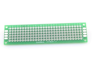 Placa perforada topos paso 2,54mm 20x80 mm 2 caras verde